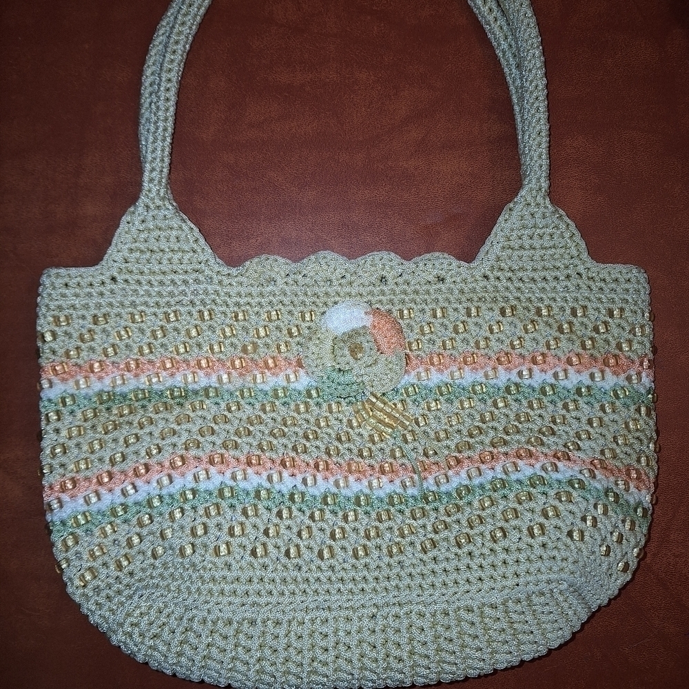 Tan Orange Green Knit Bag Purse